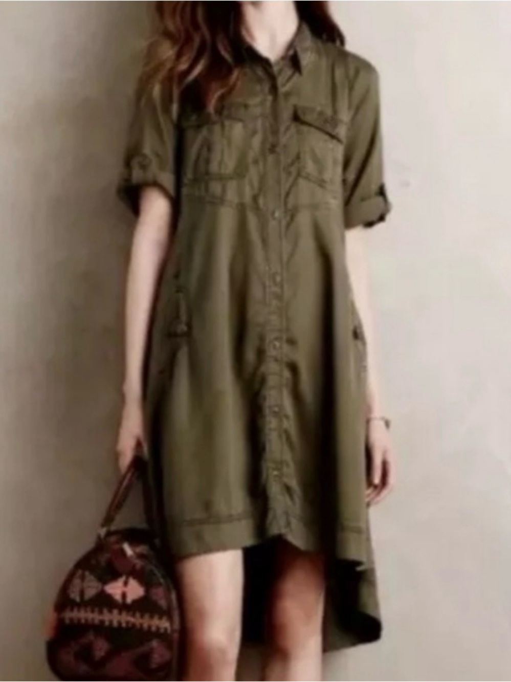 Anthropologie Holding Horses Ocala Utility Shirtdress Military Green Button Down